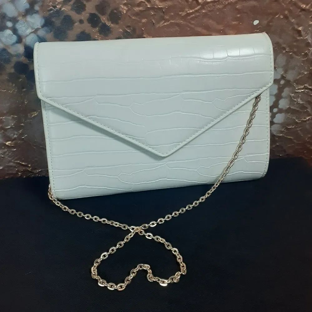 Zara Faux Leather Croc Embossed Envelope Clutch/ Shoulder Bag